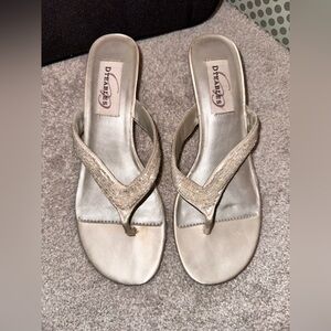 Y2K Satin Beaded Thong Kitten Heel Sandals